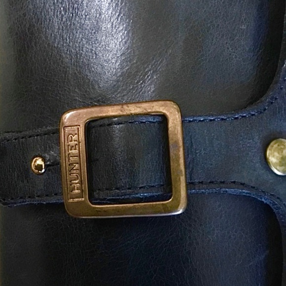 HUNTER - Black Leather Moto Boots w/ Logo. Size 6.5 - Picture 3 of 7